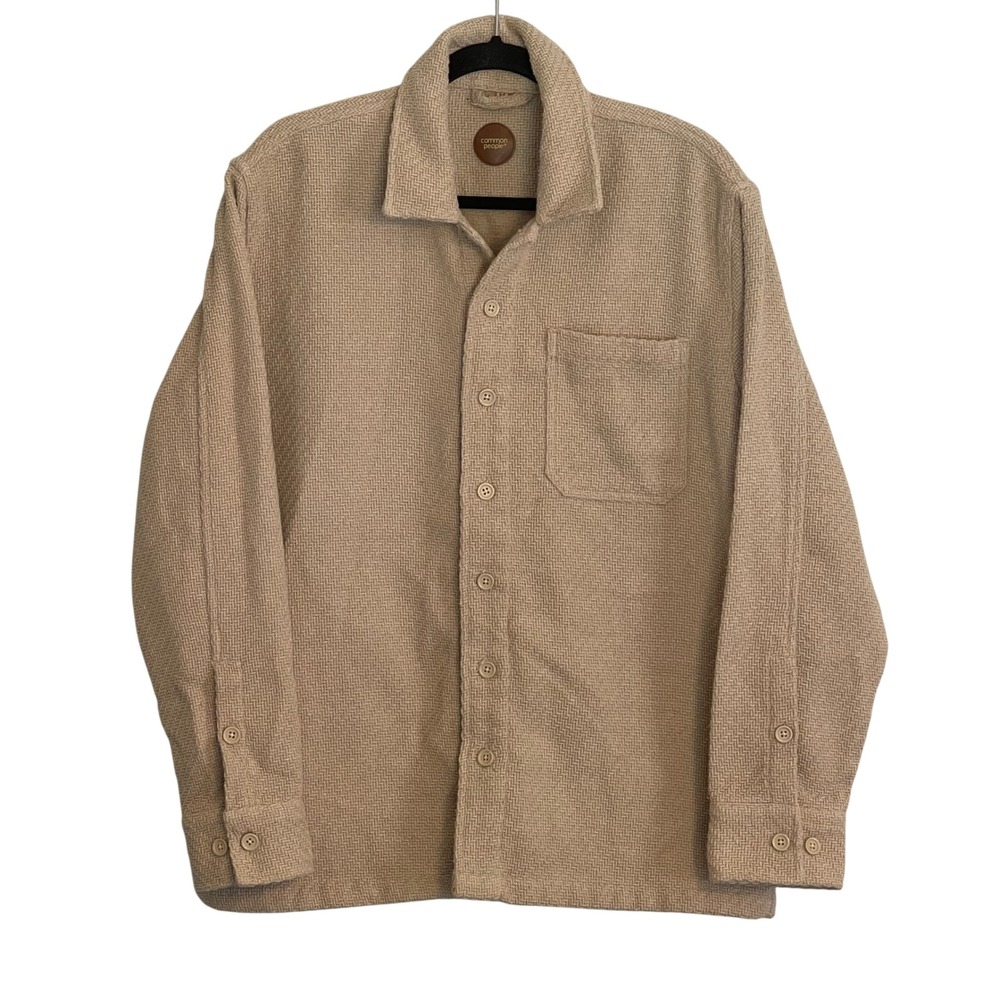 Common People Mens Tan Textured Basketweave Wool Blend Overshirt Shacket Size M
